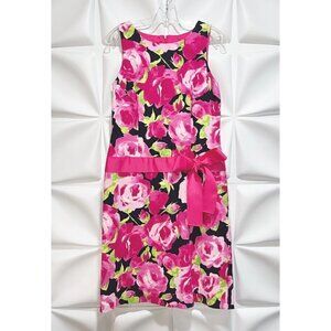 Talbots Sz 10 Pink Watercolor Floral Sheath Bow Dress Easter Spring Summer RARE
